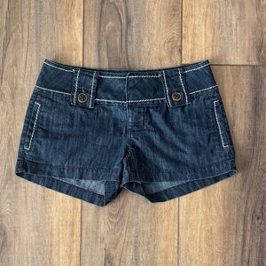 Rewash Dark Blue Denim Low-Rise Shorts with Button Belt Tabs
